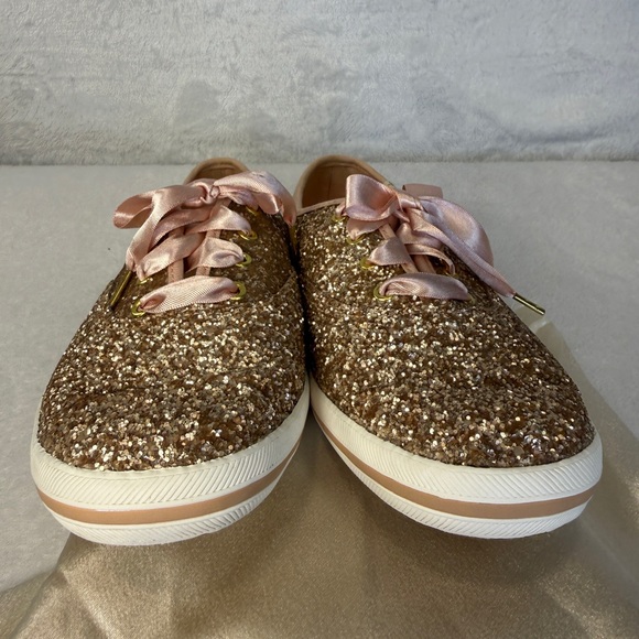 Keds x Kate Spade New York Champion Glitter Sneakers Satin Laces Rose Gold 8.5 - Picture 1 of 16